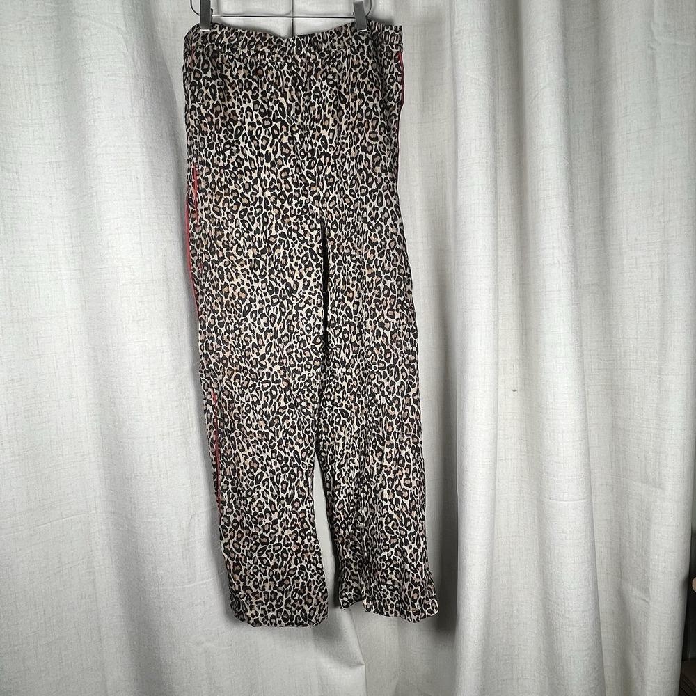 By Anthropologie Leopard Print Pull On Pants Red Stripe Pockets Wide Leg Large